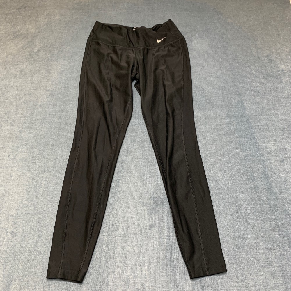 Nike Dri-Fit Leggings Womens Small Black Stretch Swoosh Elastic Waist Skinny Leg